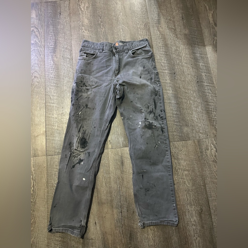 Carhartt Men's Slim Straight Work Jeans in Gray with Paint Marks